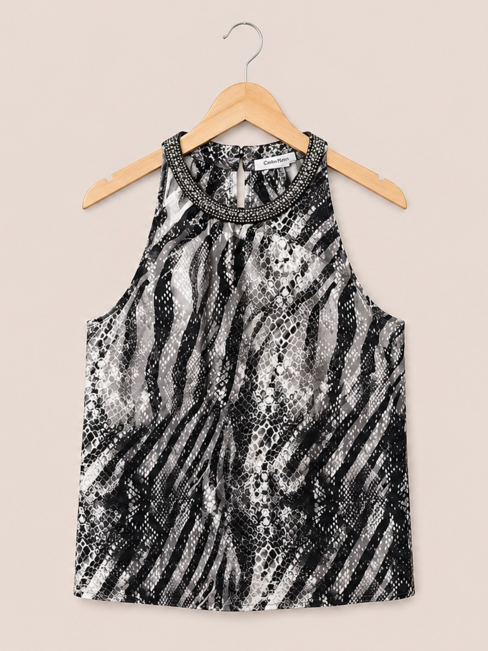 🔥 NWOT Jennifer Lopez Animal Print Embellished Halter Blouse | Glam Luxe Top |